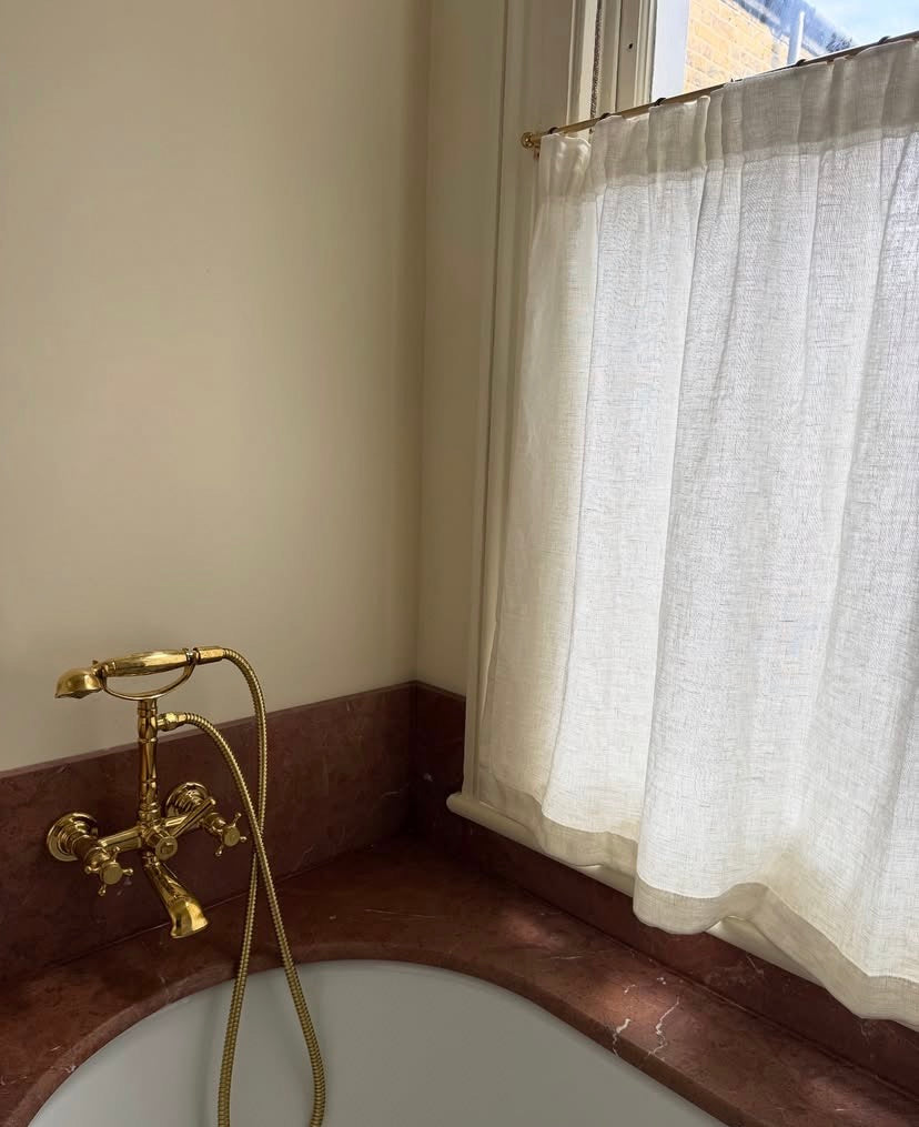 The cafe curtain - soft washed linen with a pleated top