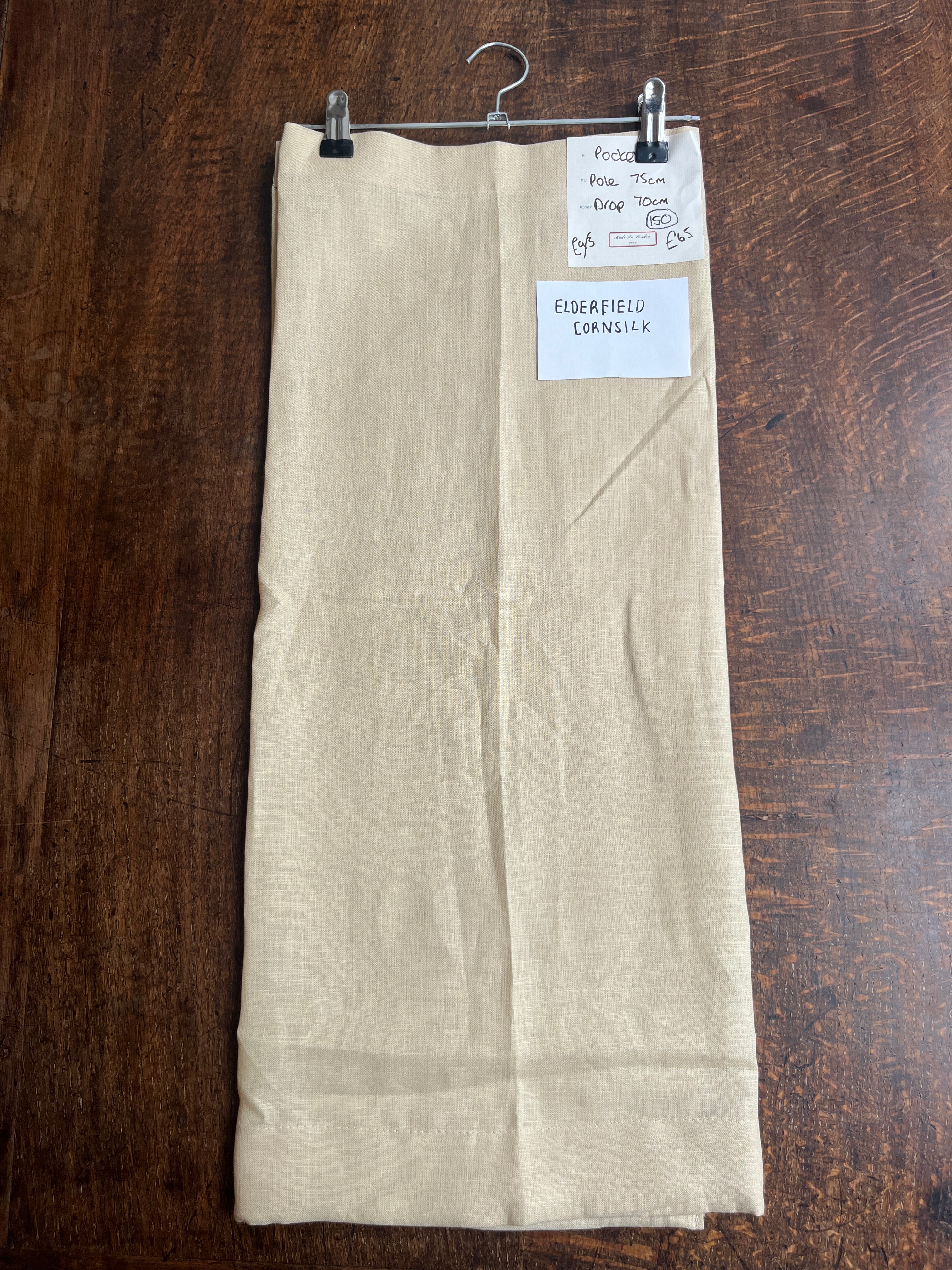 Cafe curtain 150 - pocket top - elderfield cornsilk - Pole Width 75cm x Drop 70cm