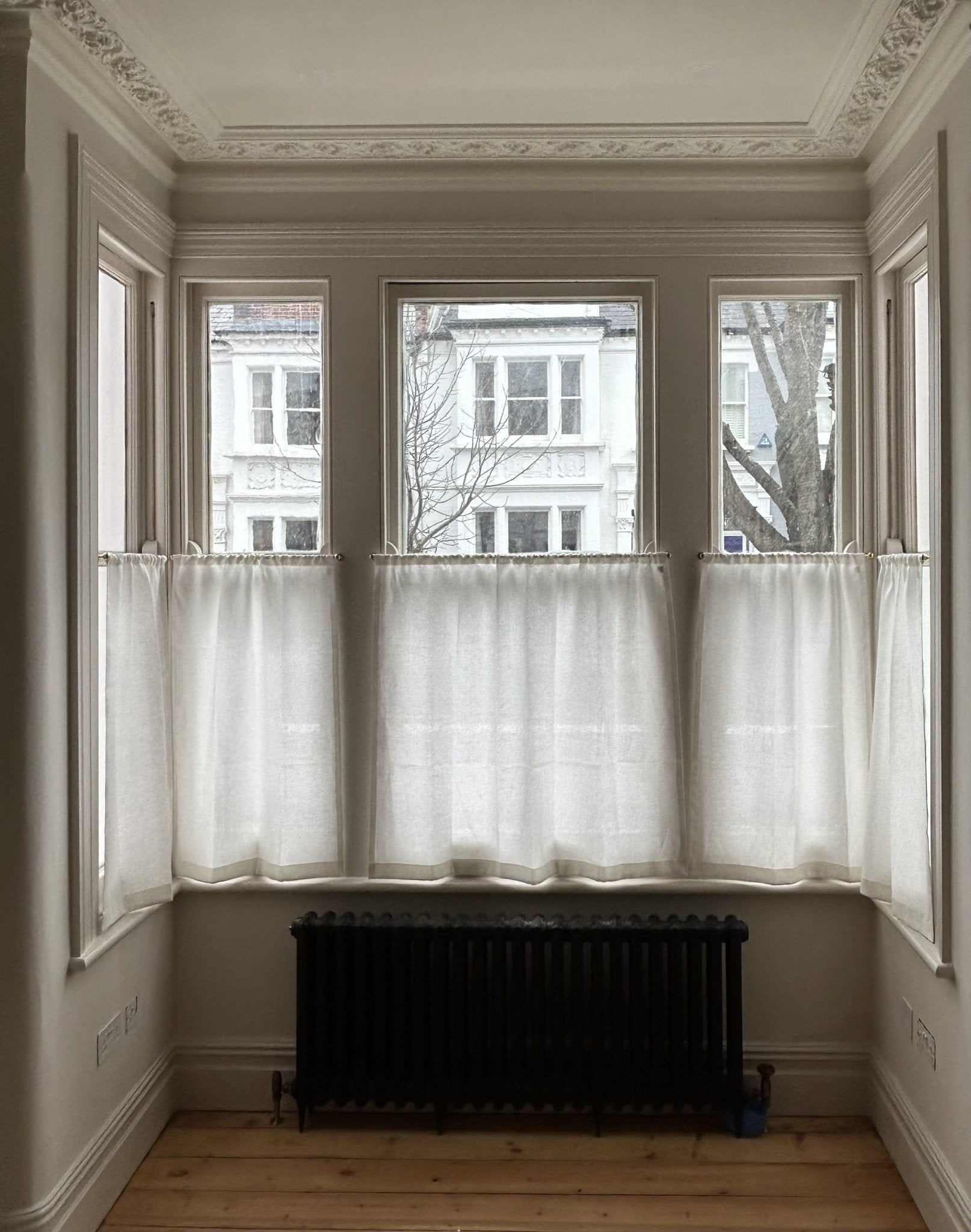 Cafe curtain 66 - pleated top - elderfield in turpentine - Pole Width 113cm x Drop 54cm - East London Cloth
