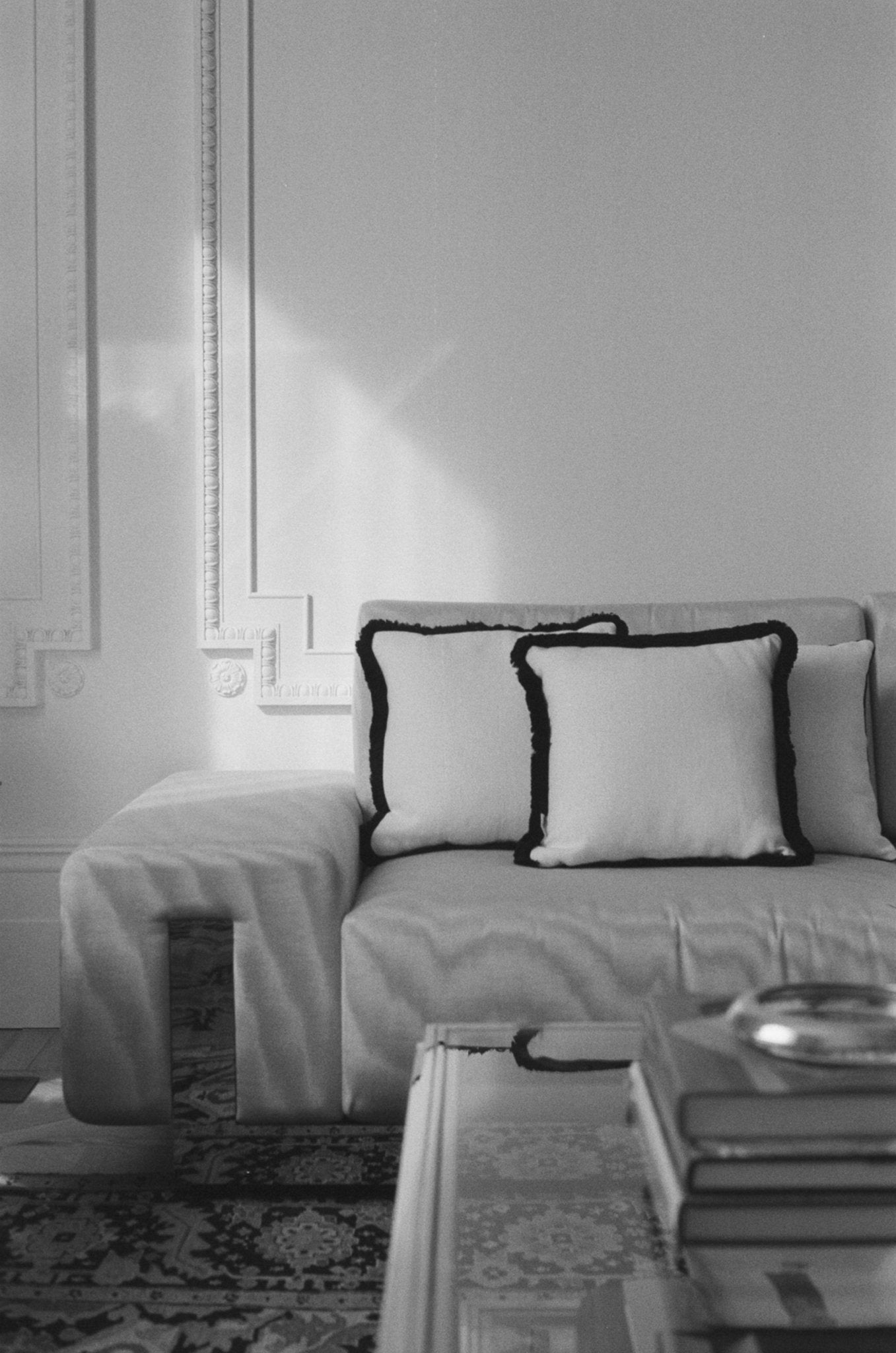 Heavyweight Huddleston Cream - fringed cushion - 40 x 40 - East London Cloth