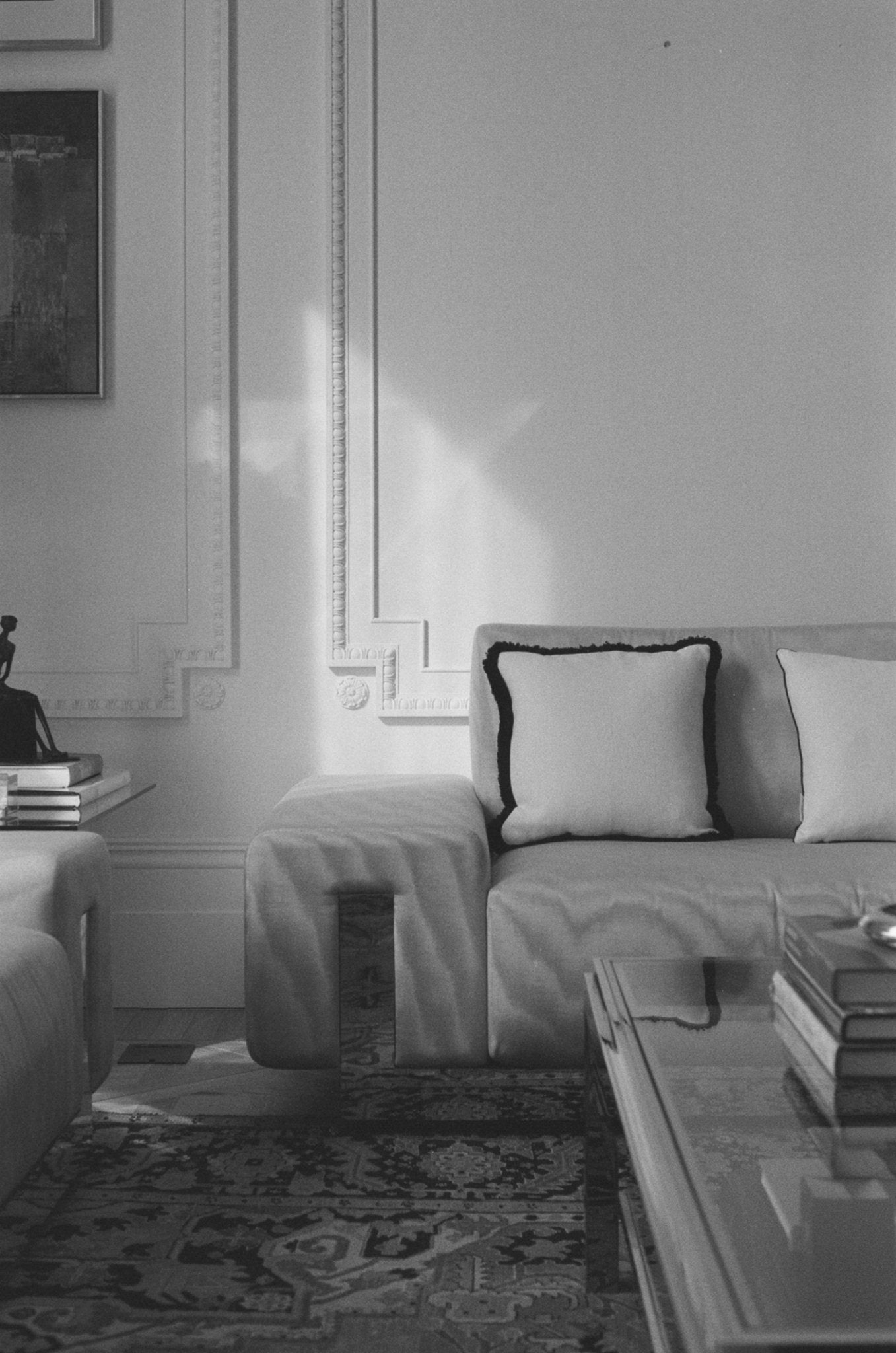 Heavyweight Huddleston Cream - fringed cushion - 40 x 40 - East London Cloth