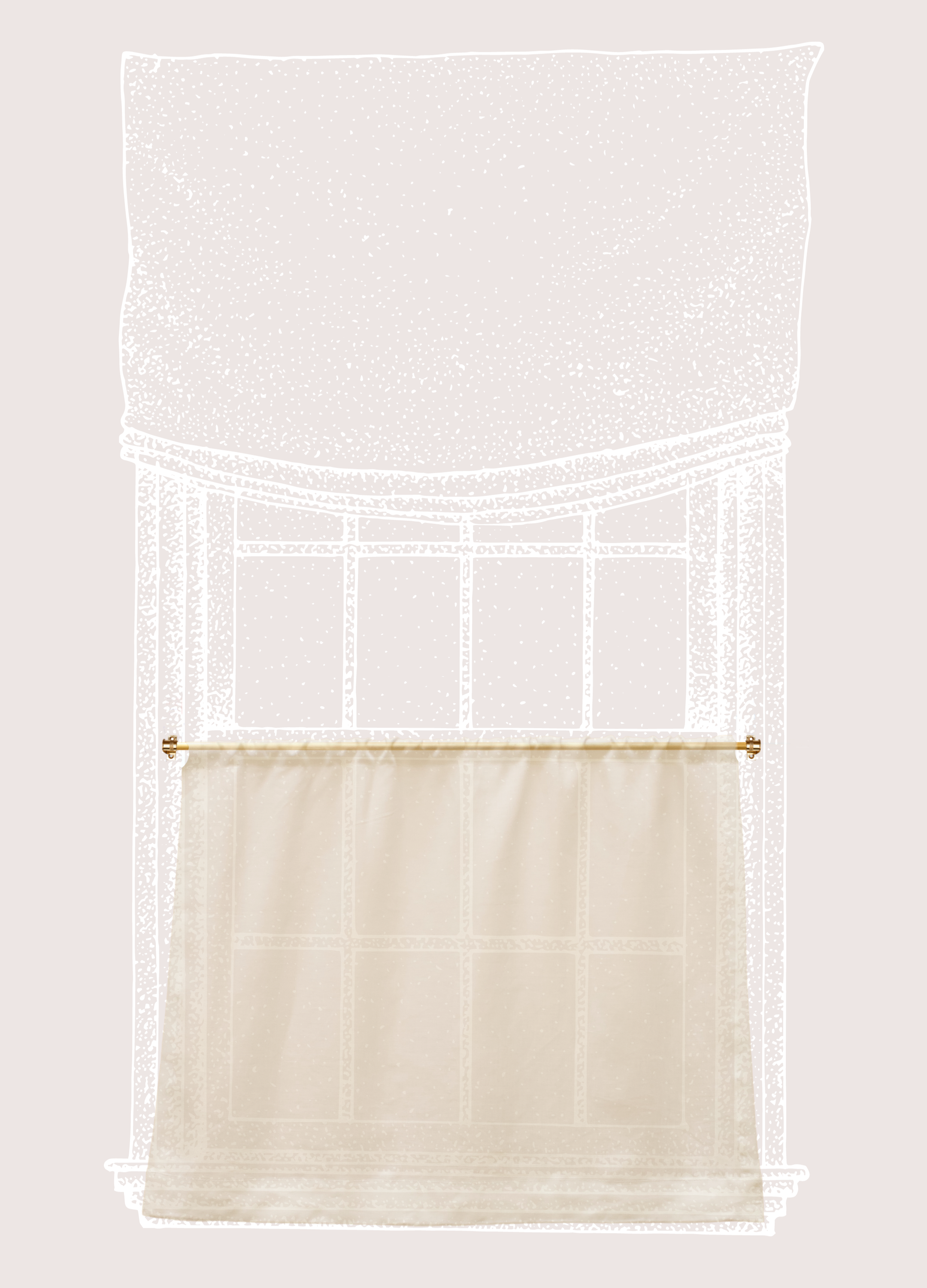 Cafe curtain 23 - pocket top - elderfield vellum - Pole Width 79cm x Drop 42cm