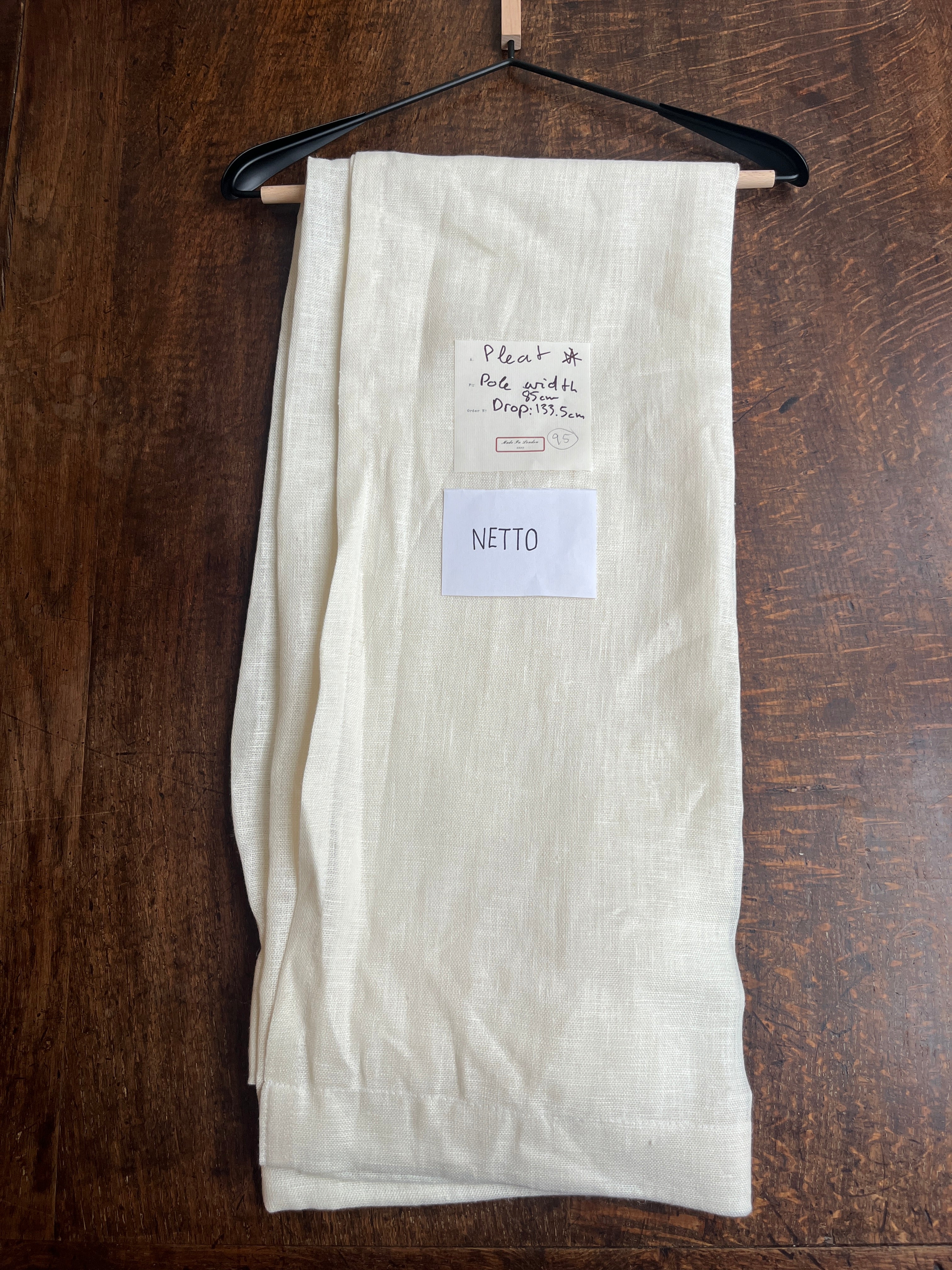 Cafe curtain 95 - pleated top - Netto - to fit space Width 85cm x Drop 133.5cm