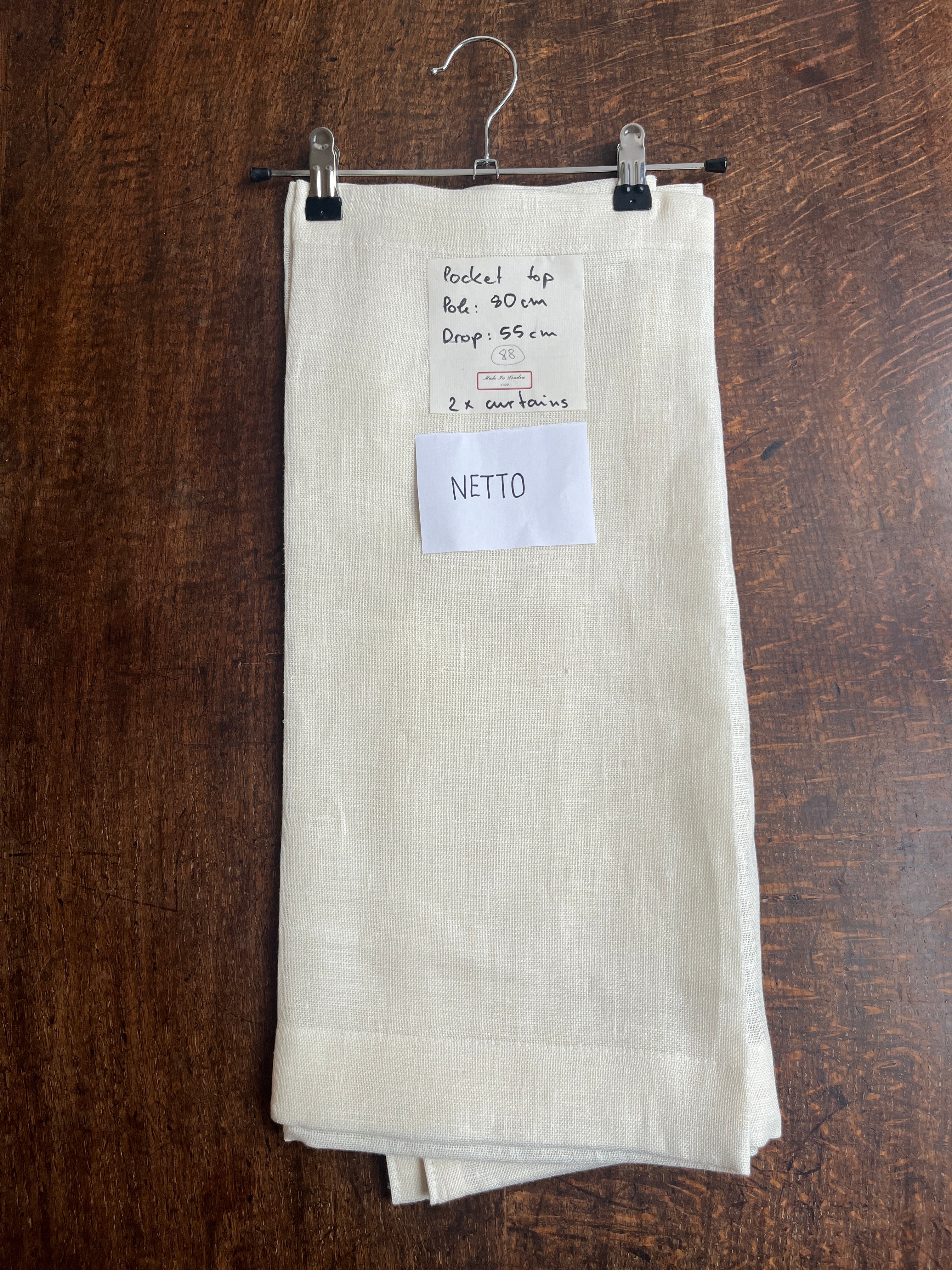 Cafe curtain 89 - pocket top - Netto - to fit space Width 60cm x Drop 60.5cm