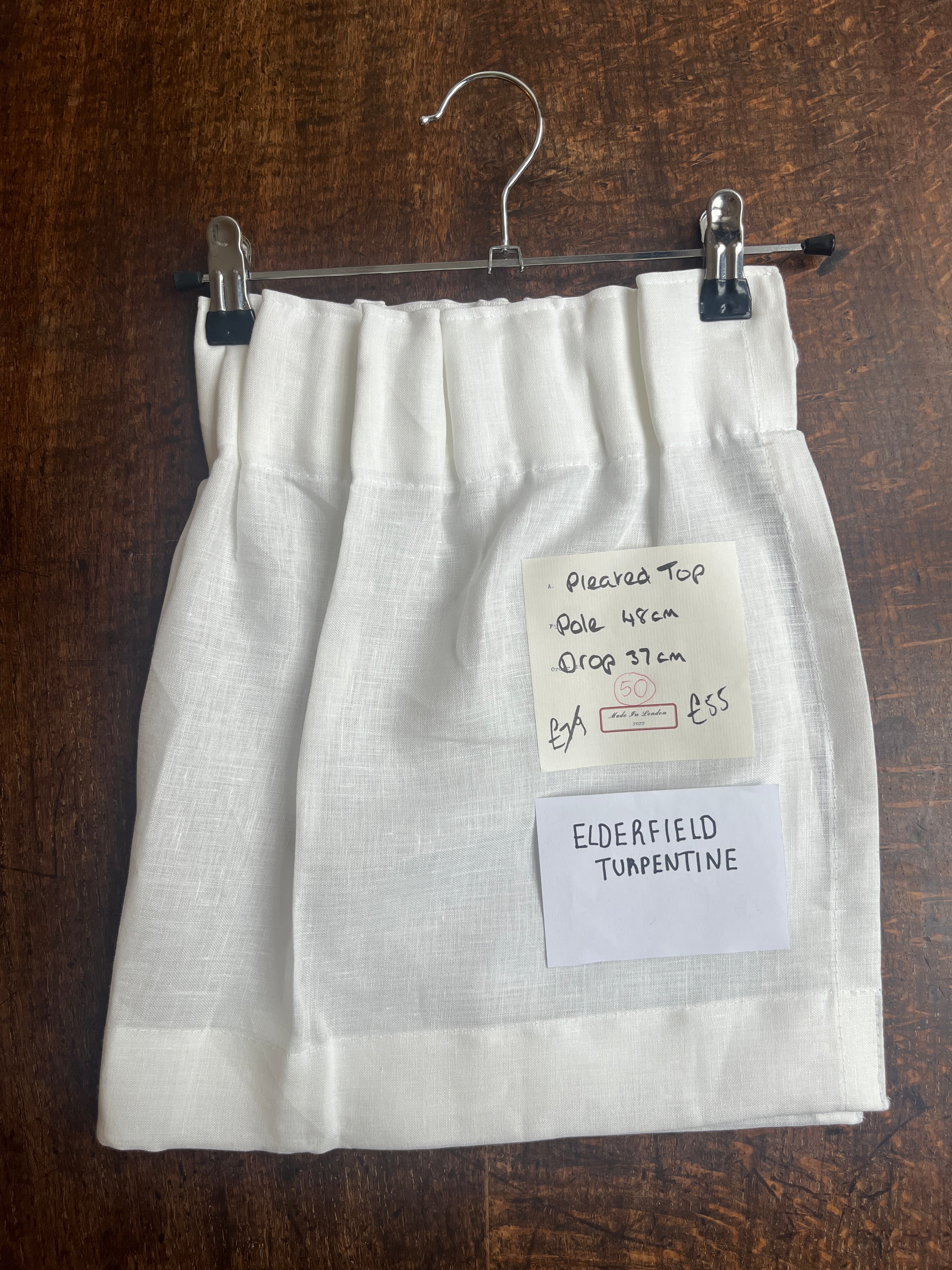 Cafe curtain 50 - pleated top - elderfield turpentine - Pole Width 48cm x Drop 37cm