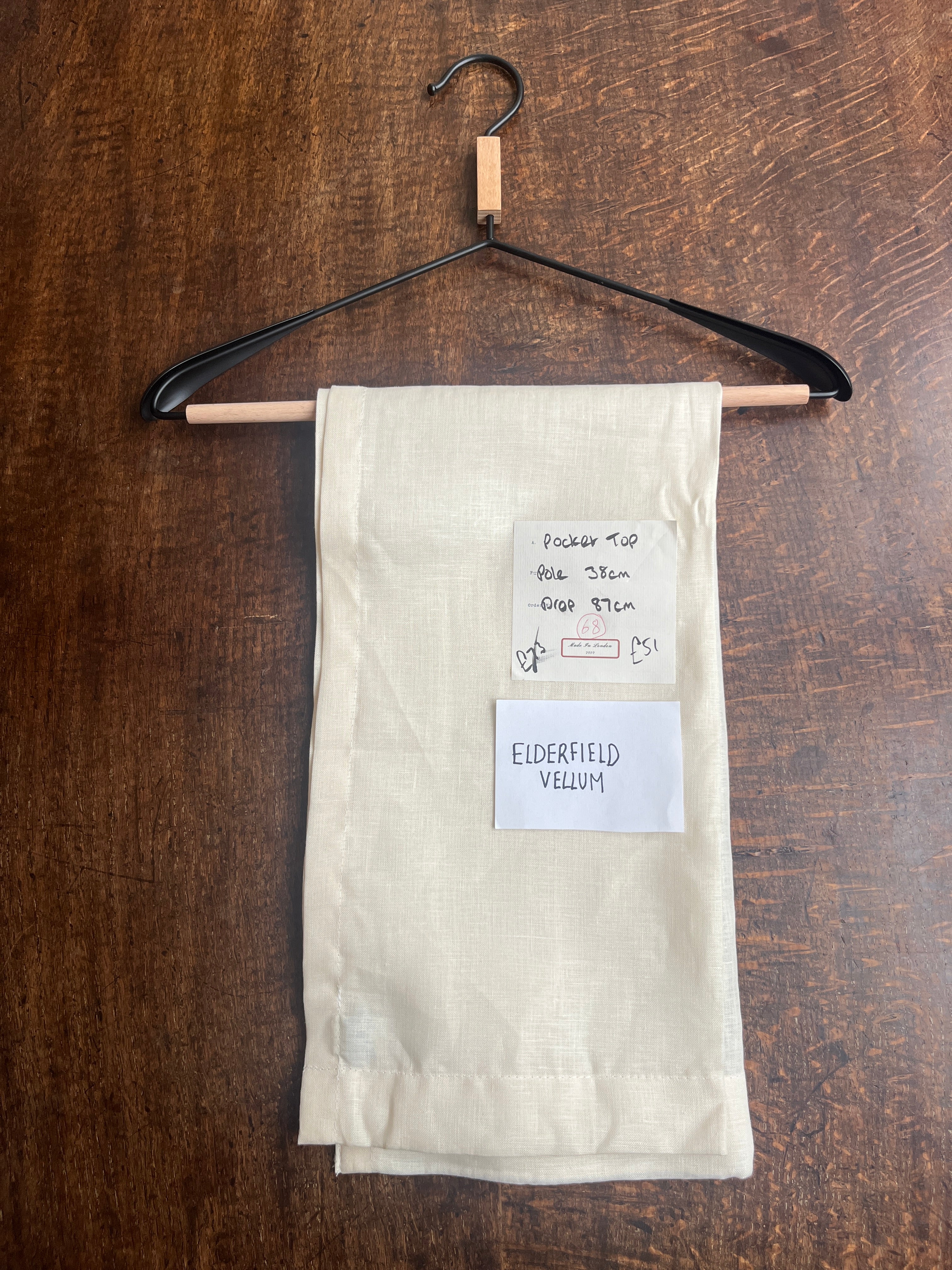 Cafe curtain 68 - pocket top - elderfield vellum - Pole Width 38cm x Drop 87cm