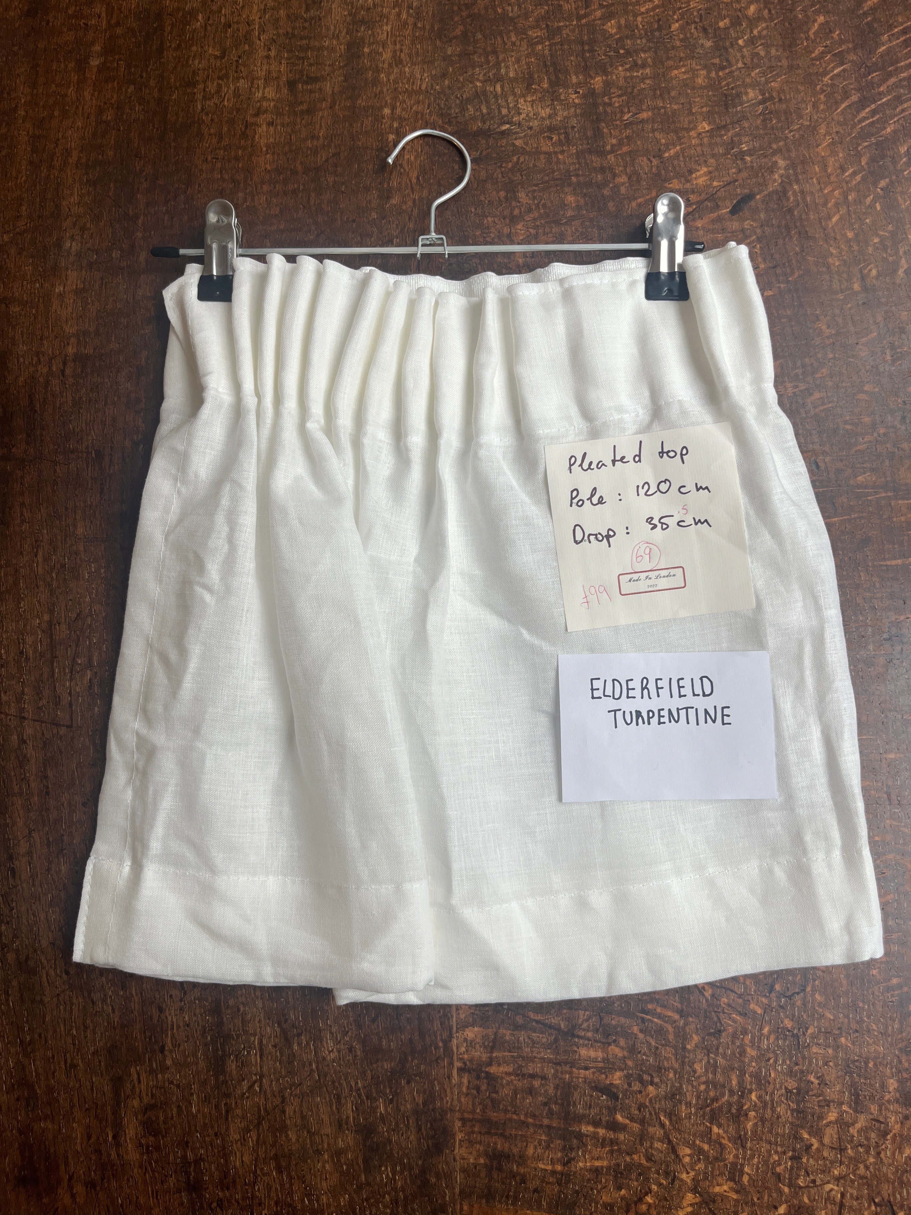 Cafe curtain 69 - pleated top - elderfield turpentine - Pole Width 120cm x Drop 35.5cm