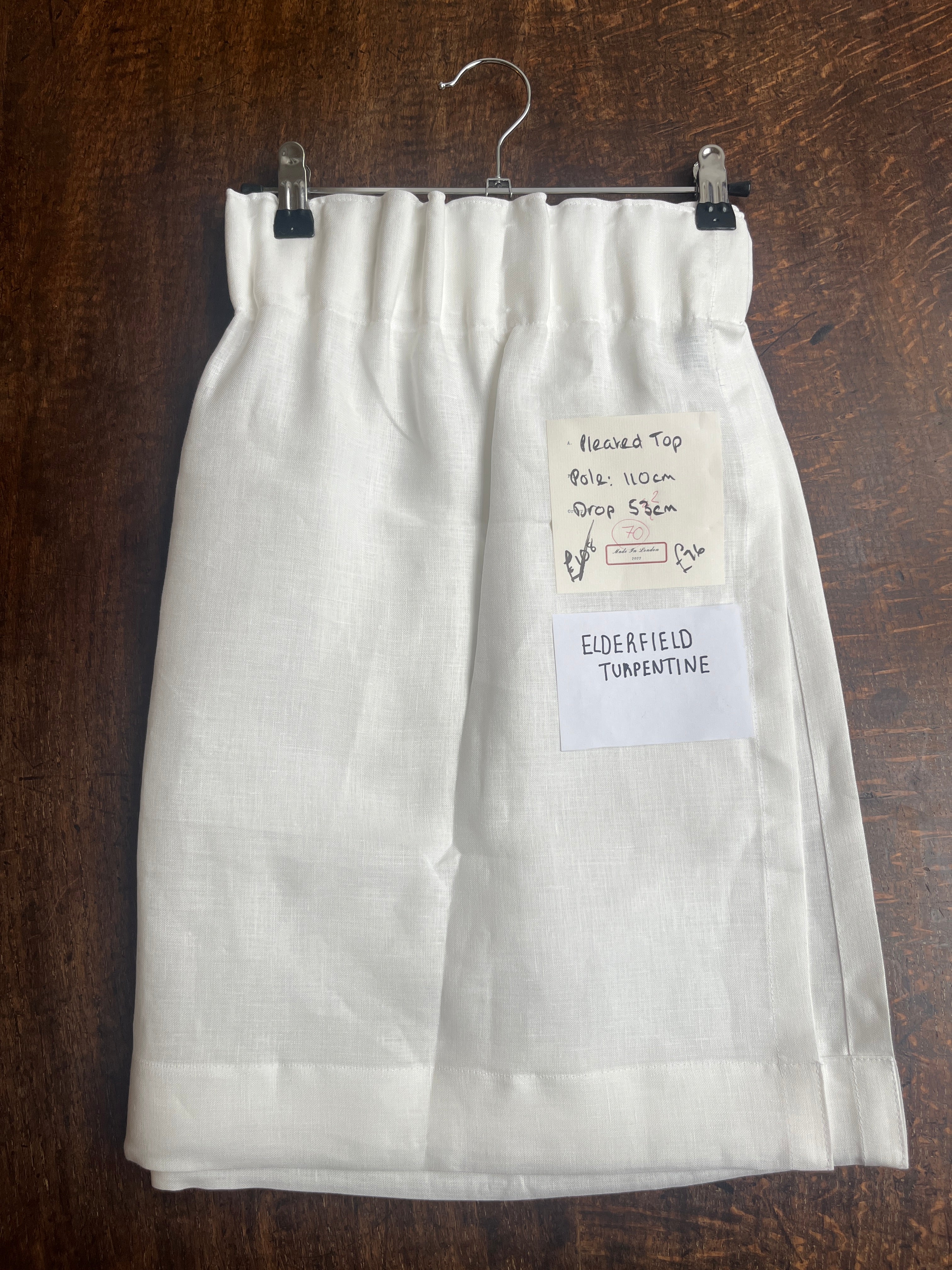 Cafe curtain 70 - pleated top - elderfield turpentine - Pole Width 110cm x Drop 52cm