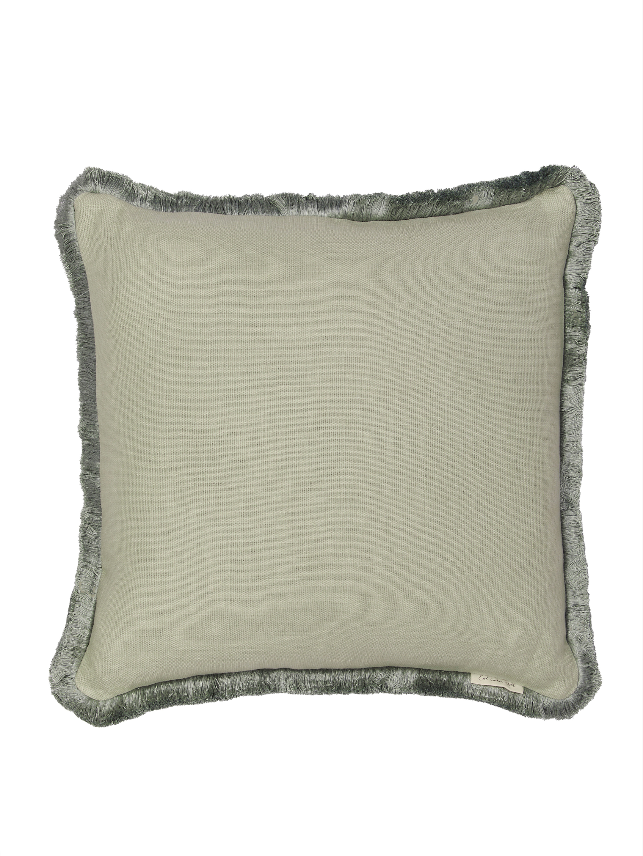 Fringed cushion in heavyweight linen - middleton green