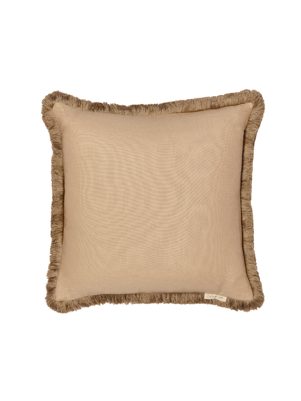 Fringed cushion in hanbury linen - cornsilk