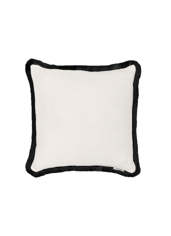 Fringed cushion in heavyweight linen - huddleston cream