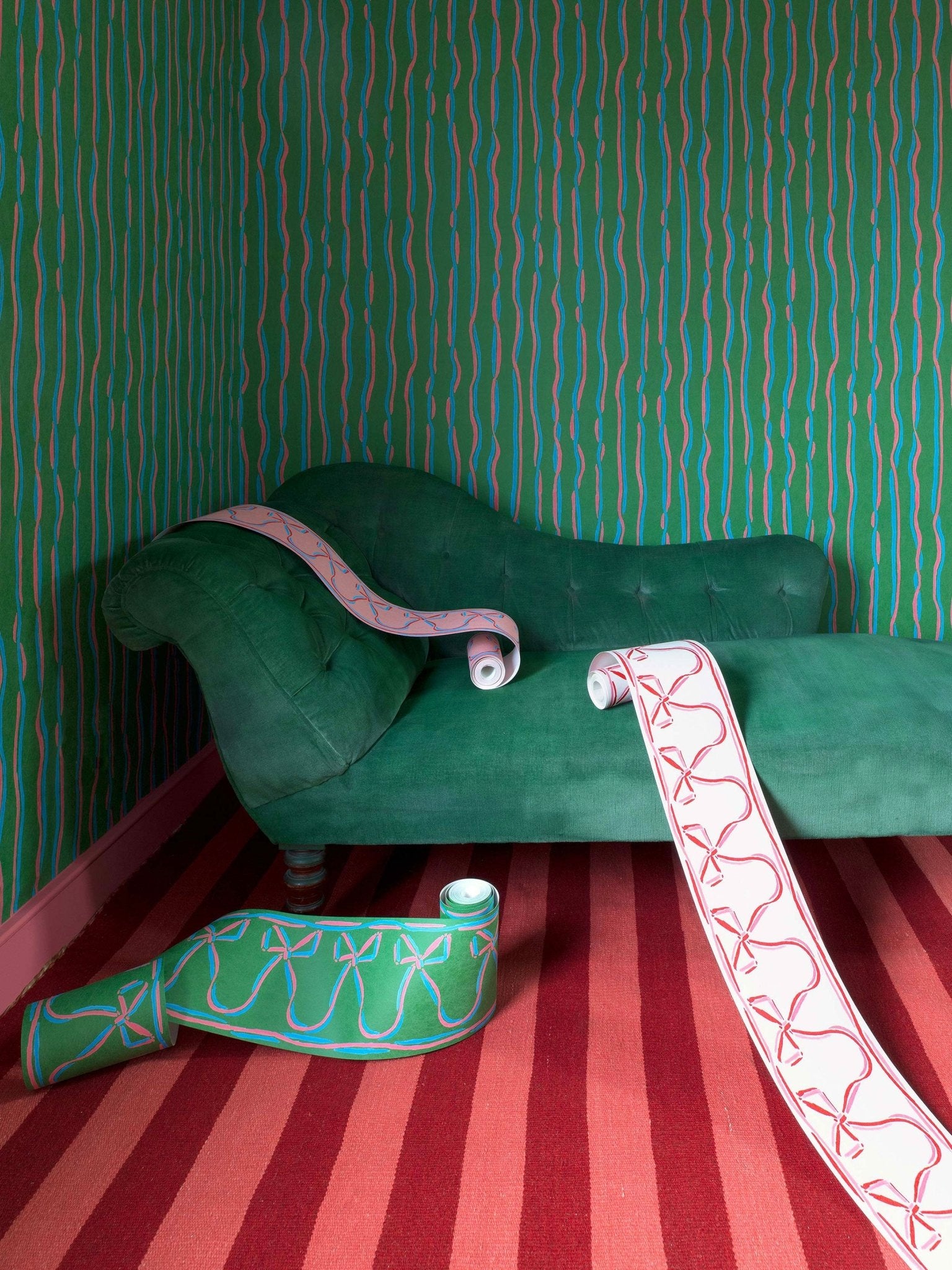 Ribbons wrap you up border - green - East London Cloth