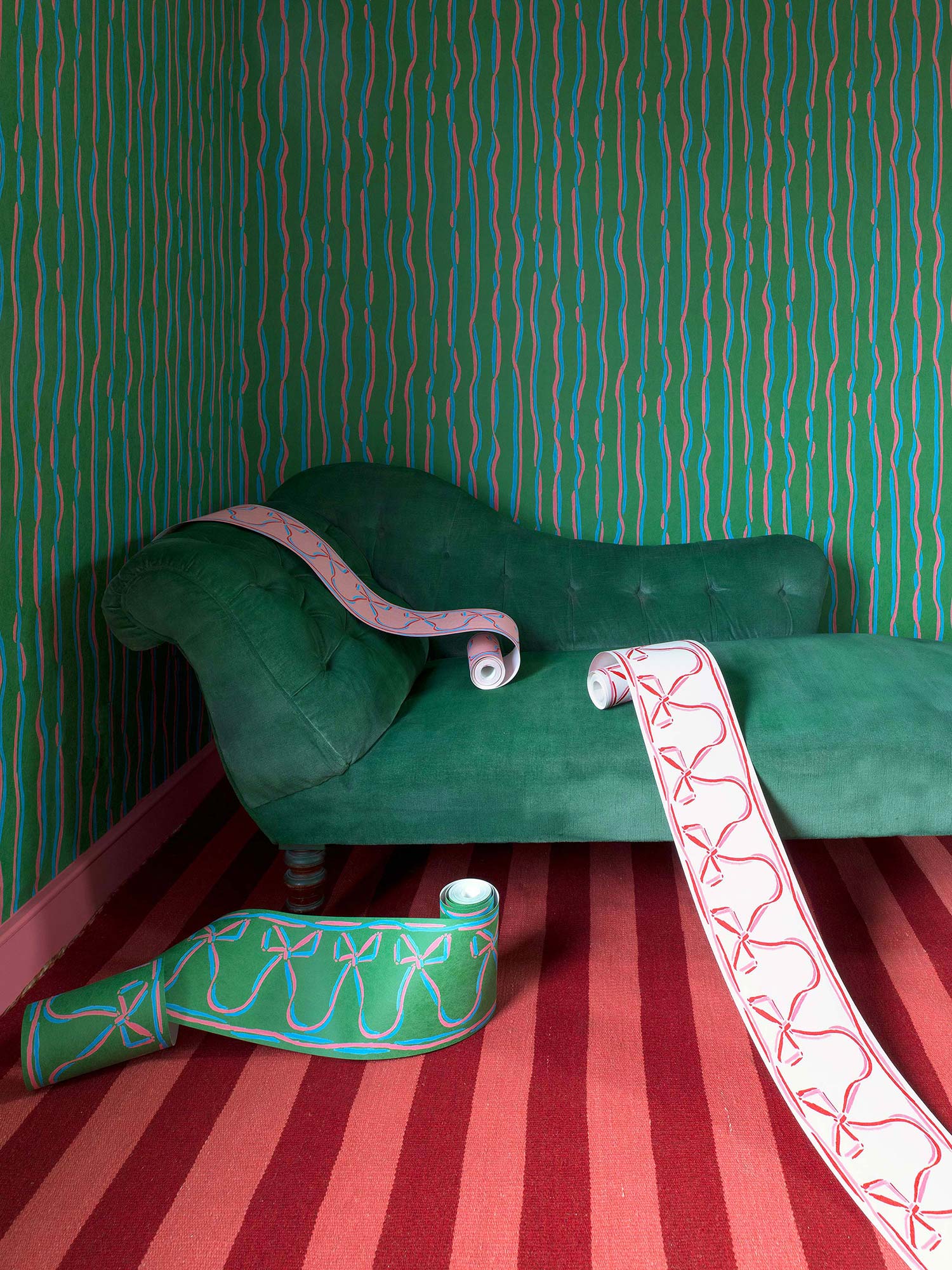 Ribbons wrap you up border - pink - East London Cloth